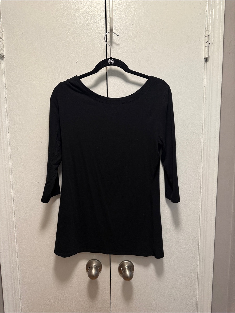 White + Warren Black Boatneck Three-Quarter Sleeve Tee